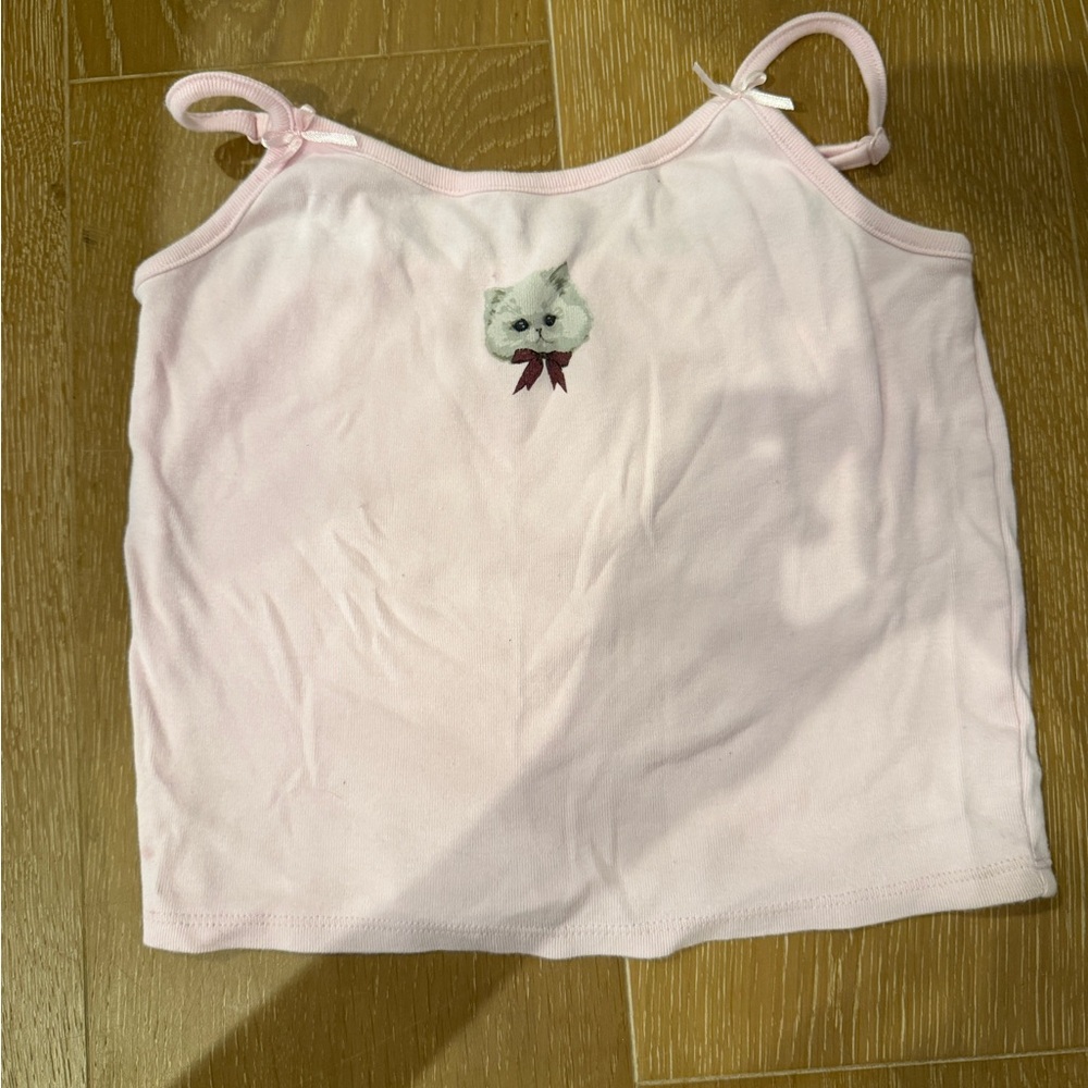 Art Class Girls Bow Strap Kitten Tank Top Pink Size L 10/12